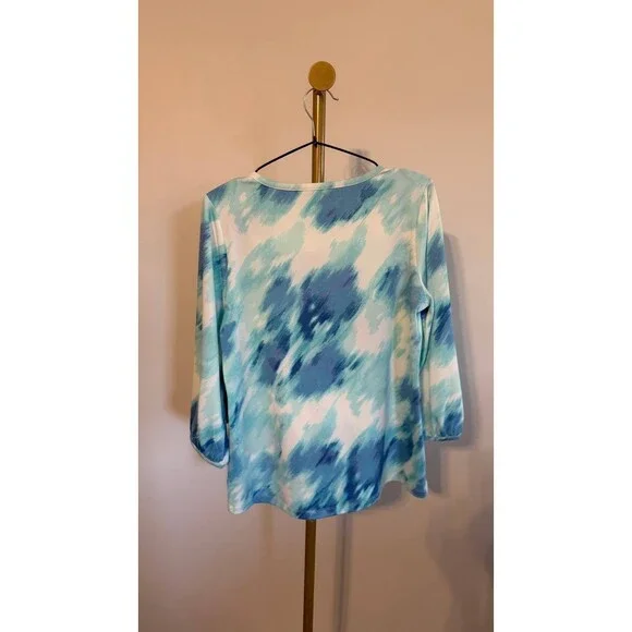 Jones New York Women’s Watercolor‑Print 3/4‑Sleeve Top Blue Multi S $59.50 NWT - Picture 5 of 7